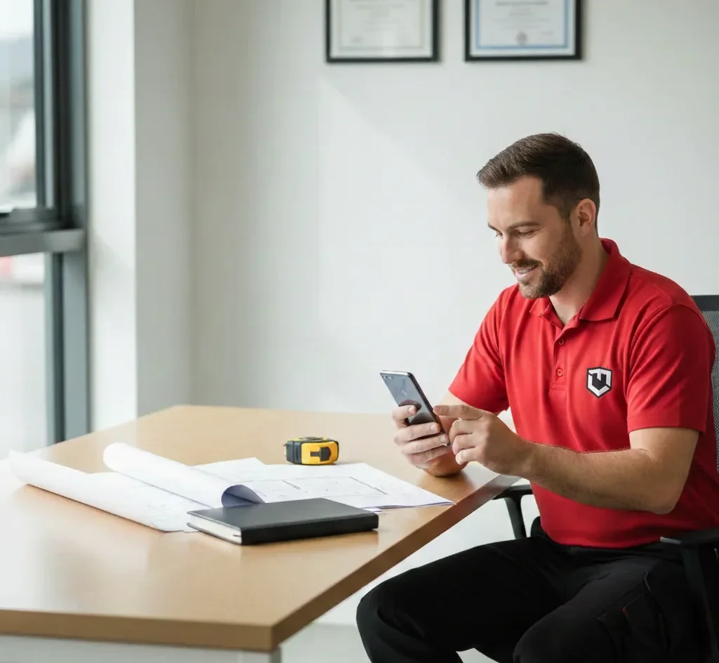 Professional contractor using mobile app for field reporting