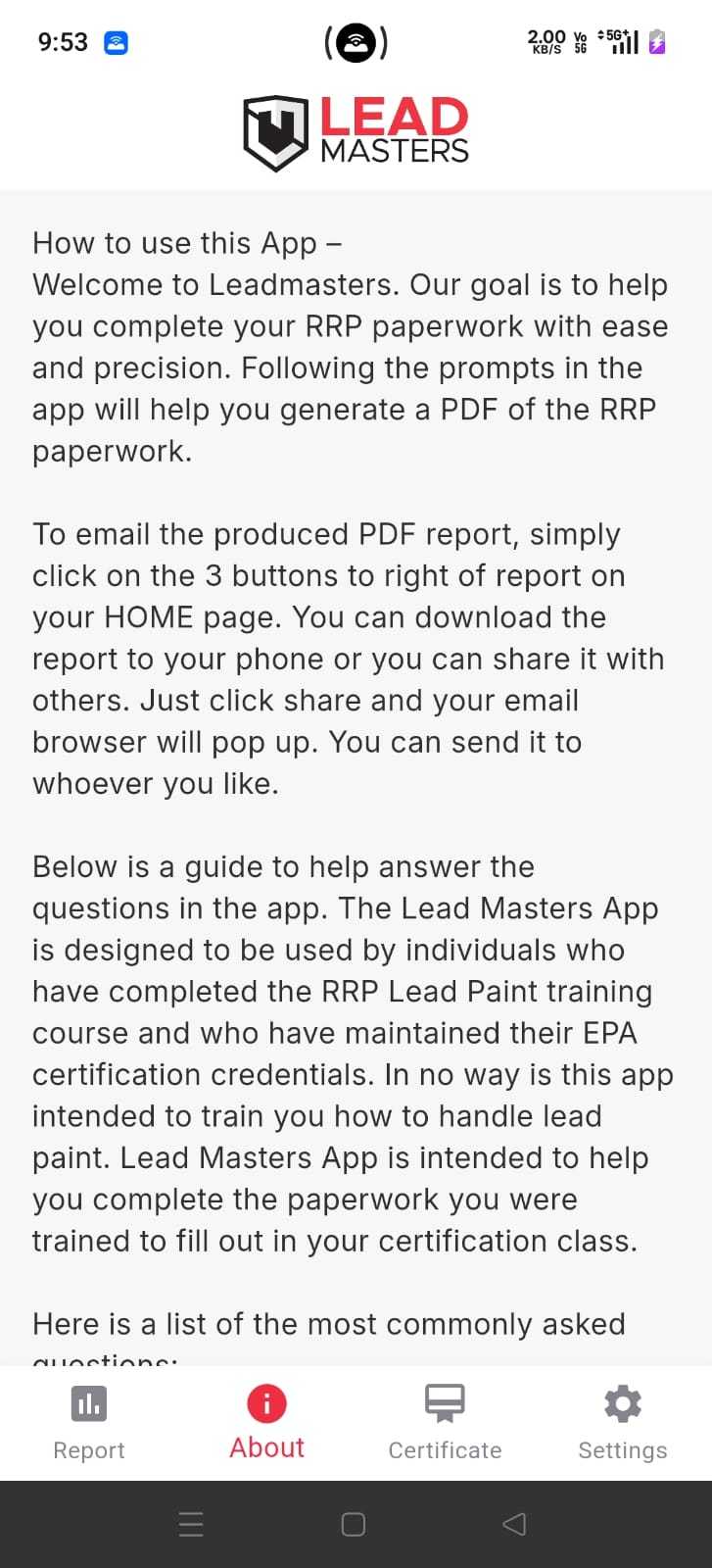 LeadMasters about screen